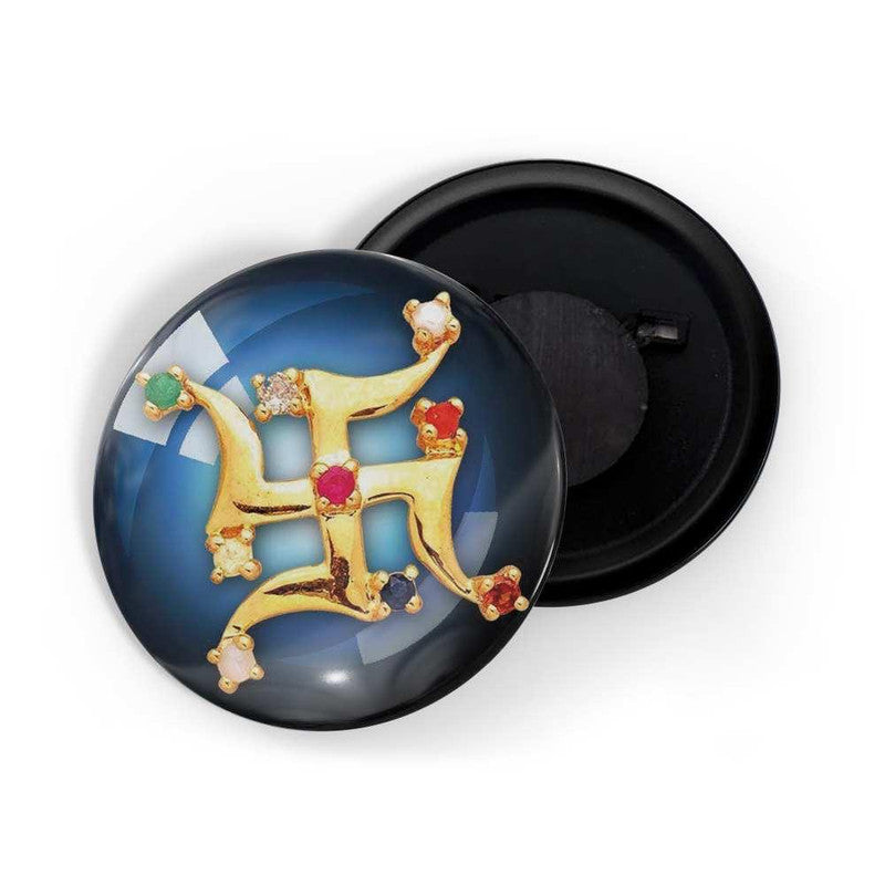 dhcrafts Round Fridge Magnet Blue color Swastika D1 Glossy Finish Design Pack of 1 (58 mm)